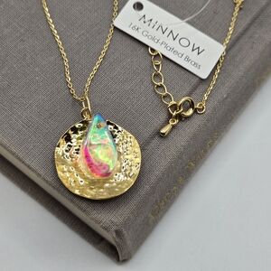 Gold Dainty Rainbow Opalite Tone Charm Necklace Boutique Brand Gold Plated Brass